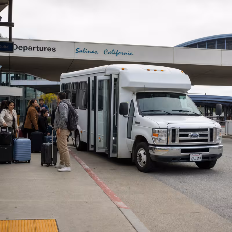 Black Mercedes Sprinter van staged for an Salinas Airport Transportation group