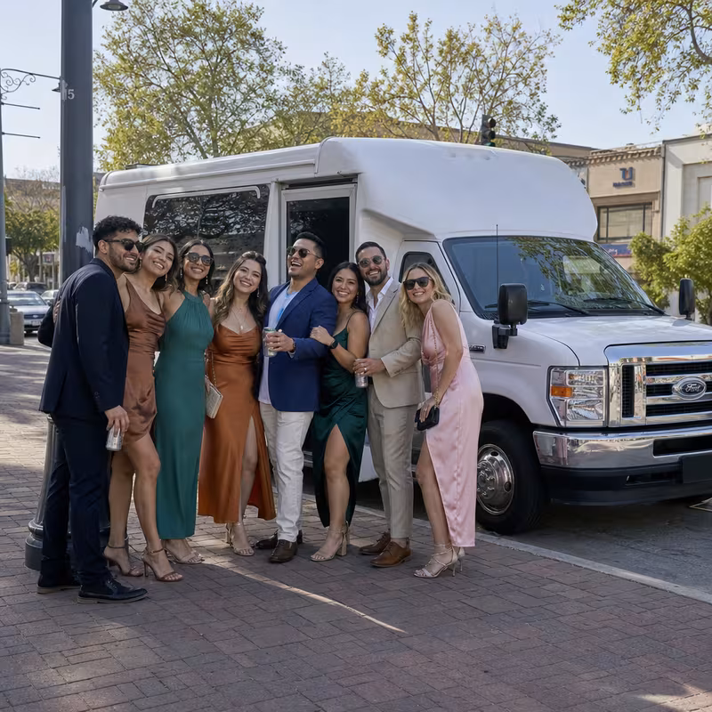 Black Mercedes Sprinter van staged for an Salinas Bachelor & Bachelorette Transportation group