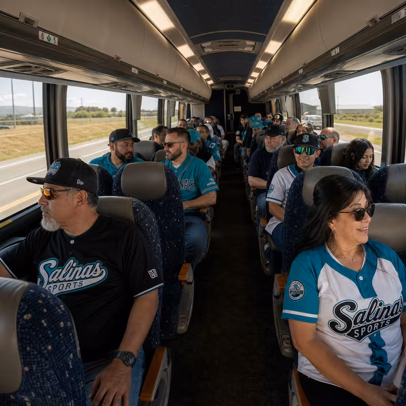Passenger seating aboard a Salinas party bus rental