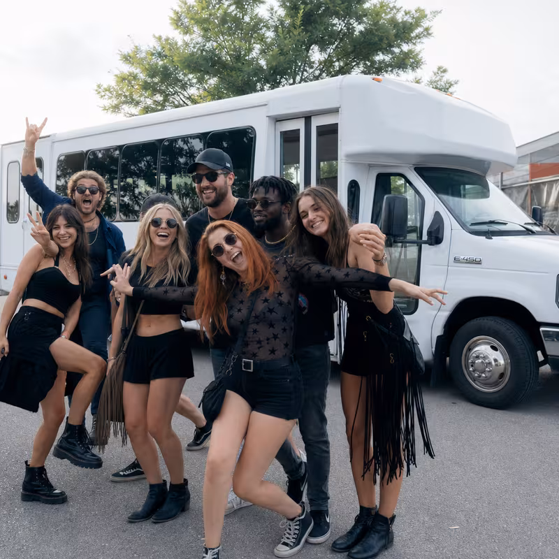 Black Mercedes Sprinter van staged for an Salinas Concert Transportation group