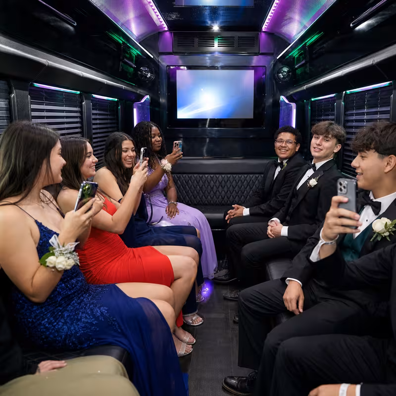 Black Mercedes Sprinter van staged for an Salinas Prom & Homecoming Transportation group